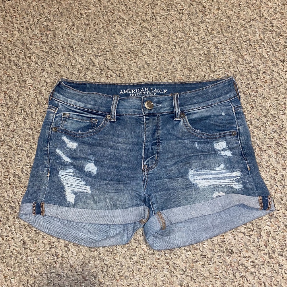 American Eagle Women's Ripped Jean Shorts Size 10 Midi